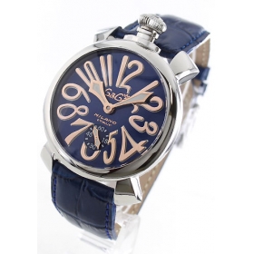 ガガミラノ 腕時計コピーマニュアーレ48mm 手巻き スモールセコンド レザー ダークブルー メンズ 5010.05S