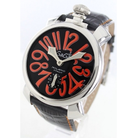 ガガミラノコピー腕時計 マニュアーレ48mm 手巻き スモールセコンド レザー ブラック メンズ 5010.11
