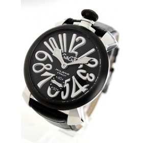 ガガミラノコピー腕時計 マニュアーレ48mm 手巻き スモールセコンド レザー カーボンブラック メンズ 5013.01S