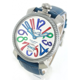 ガガミラノコピー腕時計 マニュアーレ48mm 手巻き スモールセコンド レザー ダークブルー/シルバー メンズ 5510.1