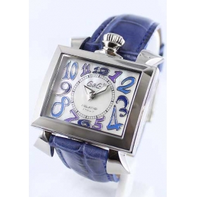 高級時計ガガミラノ ナポレオーネ40mm レザー ブルー/ホワイトシェル ボーイズ 6030.3 スーパーコピー