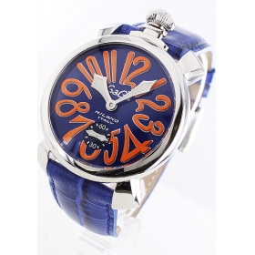 ガガミラノ 腕時計コピーマニュアーレ48mm 手巻き スモールセコンド レザー ブルー メンズ 5010.08S