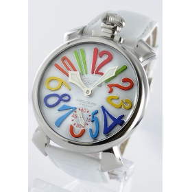 ガガミラノ 腕時計コピーマニュアーレ48mm 手巻き スモールセコンド レザー ホワイト メンズ 5010.1