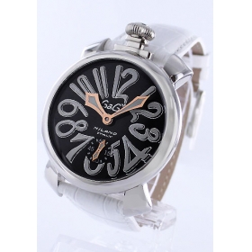 ガガミラノコピー腕時計 マニュアーレ48mm 手巻き レザー ホワイト/ブラック メンズ 5010.6