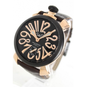 ガガミラノコピー腕時計 マニュアーレ48mm 手巻き スモールセコンド レザー ブラウン/PGPカーボンブラック メンズ 5014.01S