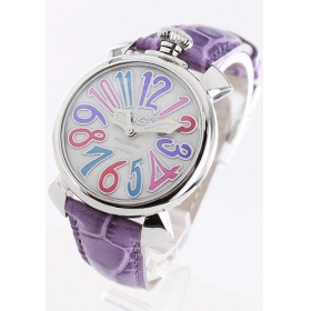 ガガミラノ コピー腕時計マニュアーレ40mm レザー ライトパープル/ホワイトシェル ボーイズ 5020.7